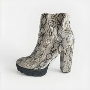 Snake print block heel boots